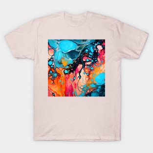 Vibrant Turquoise and Coral Abstract T-Shirt